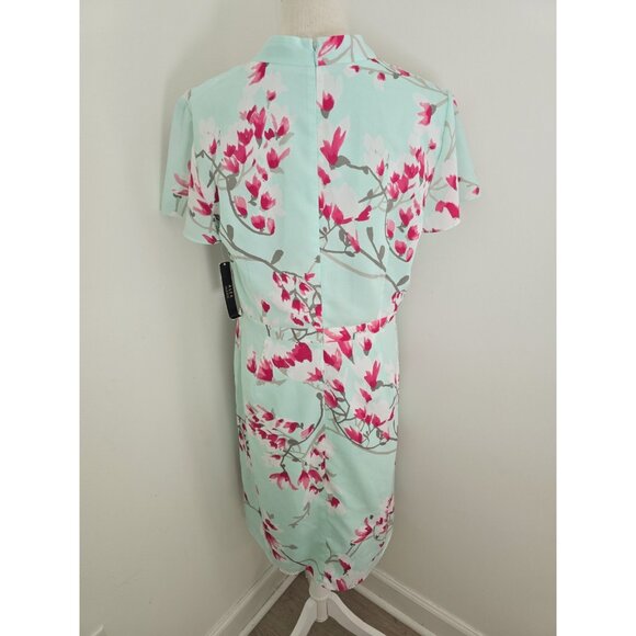 Alex Marie Elise Mint Green Pink Floral Flutter Sleeves V-Neck Dress 12 Large L - Picture 11 of 13